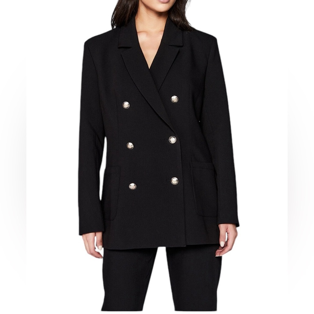 Revolve BARDOT L Odyssey Blazer Black Longline Double Breasted Office Siren